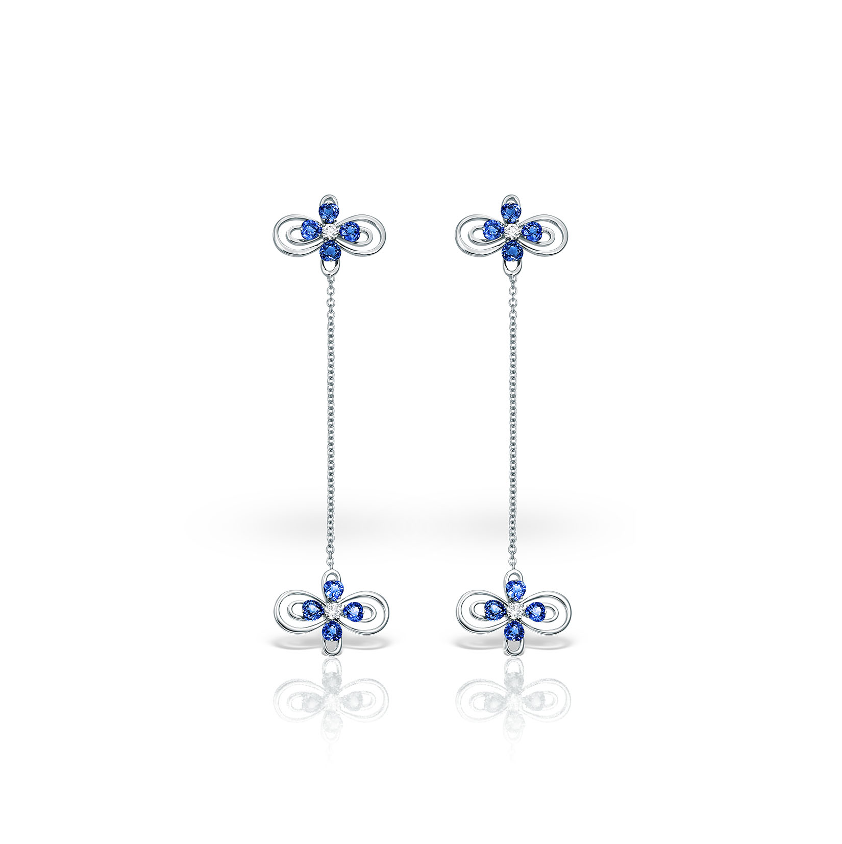 Infinity Love Blue Sapphire and Diamond Earrings in 18K white gold